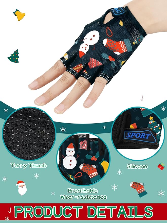 Boao 3 Pairs Kids Half Finger Bike Gloves Non-Slip Breathable Adjustable Birthday Gift for Boys Girls for Bike Workout