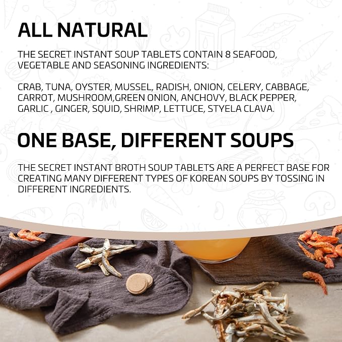 30 tablets - Seoul soup secrets - Instant Korean soup tablet, seafood vegetable stock broth, all natural ingredients, made in Korea