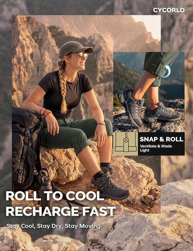 Cycorld Women's-Hiking-Pants-Convertible Quick-Dry-Stretch-Lightweight Zip-Off Outdoor Pants with 5 Deep Pockets