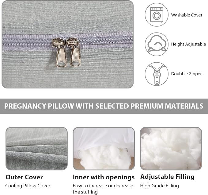 BATTOP Pregnancy Pillows for Sleeping,Maternity Pillow with Cooling Cover,Support for Belly,Hips, Legs,Pregnancy Must Haves,Side Sleeper Body Pillow