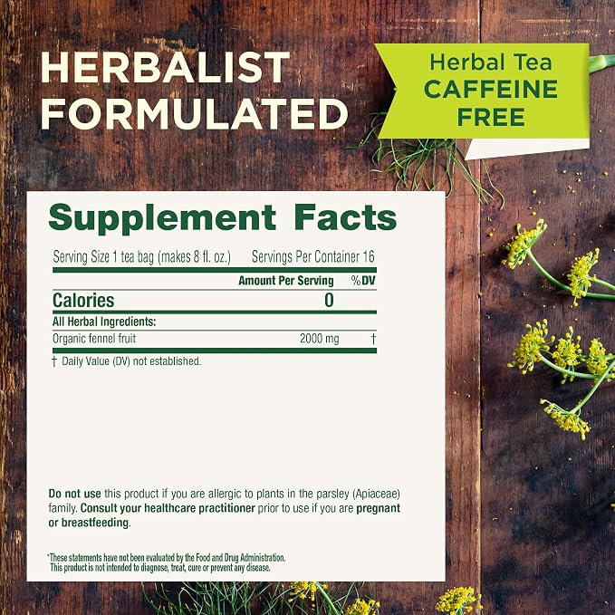 Traditional Medicinals Tea, Organic Fennel, Promotes Healthy Digestion, 16 Tea Bags (Pack of 2)
