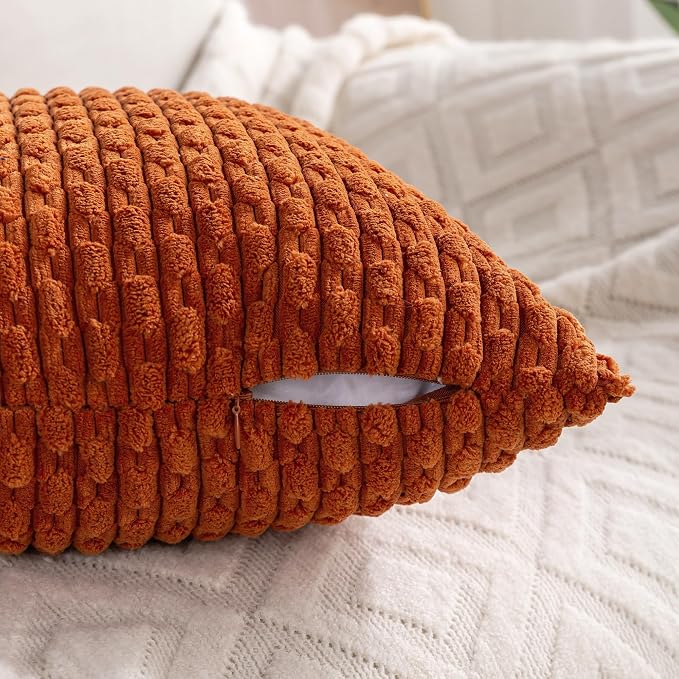 Set of 4 Burnt Orange Decorative Throw Pillow Covers 18x18 Inch Corduroy Pillow Covers for Bed Couch Sofa Living Room Soft Square Cushion Cases