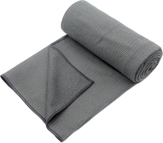 Eunzel Hot Yoga Towel, Non-Slip Yoga Mat Towel with Silicone Grip Dots Absorbent Microfiber for Exercise, Fitness, Pilates, Grey