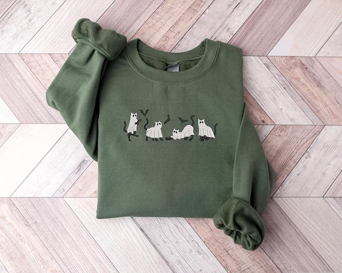 YOUNG GREEN Halloween Party Crewneck Sweatshirt Cute Ghost Sweatshirt Gift For Womens Spooky Season Shirt