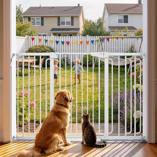 Cumbor 36" Extra Tall Baby Gate for Stairs, 30.4-56.8" Extra Wide Dog Gate Indoor, Dual Lock & Self-Closing Child Gate for Doorways, Hallways & Large Opening, Safety Baby Proofing for the House, White