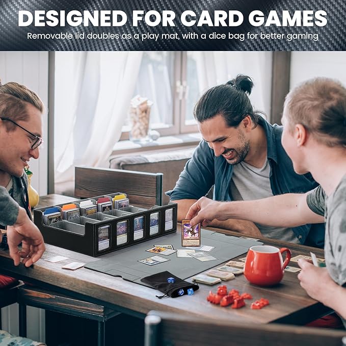 Trading Card Storage Box with Handle, 5-Row Portable Leather Deck Case for 4000+ Cards,Grey Card Collection Box with Commander Display Window for MTG, Yugioh, and Sports Cards Gifts for Card Collector
