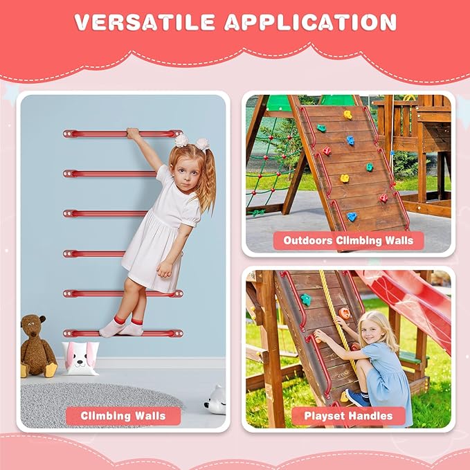Dolibest 30 Inch Metal Safety Handles, Playground Ladder Handle, Long Grab Handles for Kids Playhouse, Treehouse, Rock Climbing Wall, Swing Set Accessories, Indoor & Outdoor Use (2PCS)-Red