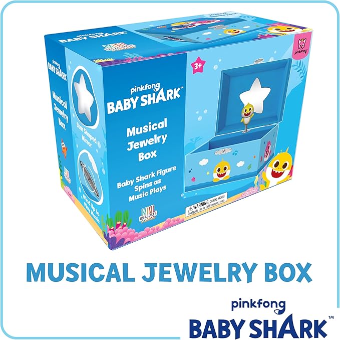 Baby Shark Jewelry Box for Girls - Musical Jewelry Box with Spinning Baby Shark Figurine, Baby Shark Toys for Kids Ages 3-5 - 6 x 4.7 x 3.5 in