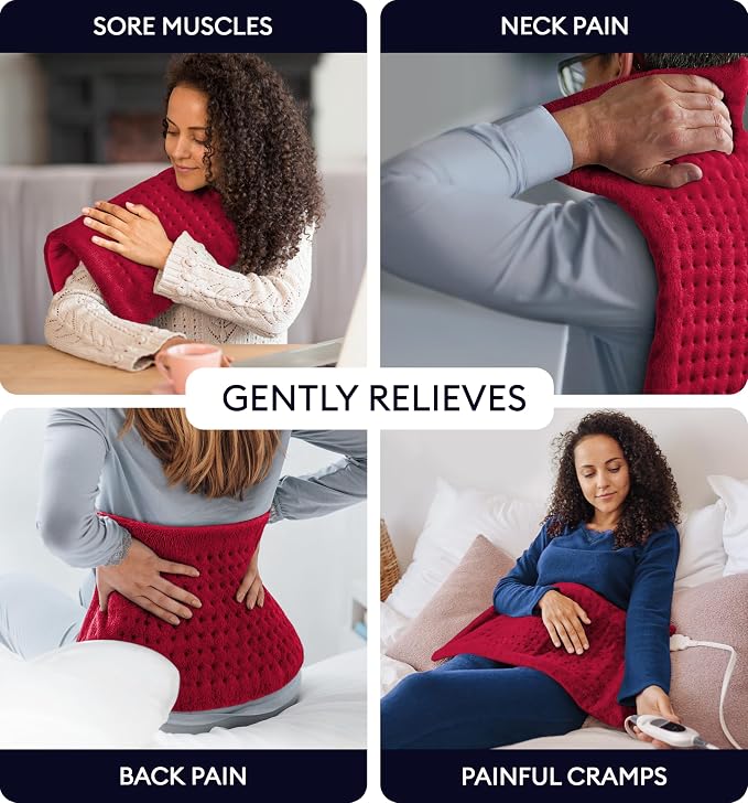 GENIANI Electric Heating Pad for Back Pain & Cramps Relief, Electric Throw, Self Care Gifts for Women, Heating Pad for Neck & Shoulder, Machine Washable Microplush, Auto Shut Off (12×24" Viva Magenta)