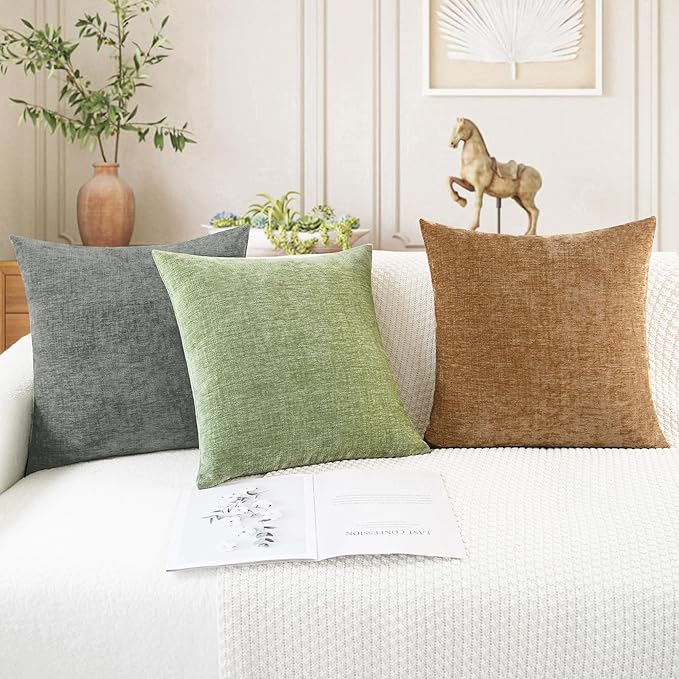 CaliTime Decorative Couch Throw Pillow Covers 22 X 22 Inches Apricot Brown | Pack of 2, Cozy Chenille Cushion Cases for Sofa Bed Living Room Farmhouse Home
