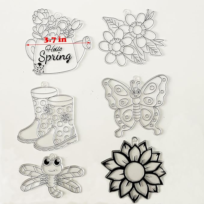 Ayhuhra 30 Sets Spring Flower Suncatcher Craft Kit Butterfly Sun Catcher DIY Window Paint Art Suncatcher Kits for Spring Summer Easter Party Activities Art Project Party Favors