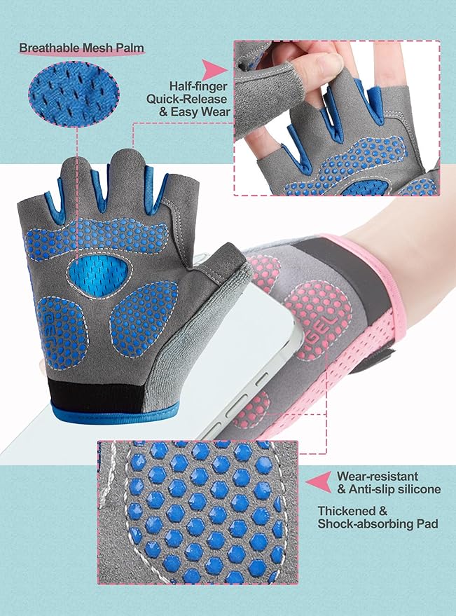 Kids Fingerless Cycling Gloves Non-Slip Bike Gloves for Youth Girls Boys 3-14T, Breathable Gloves for Skating Scooter