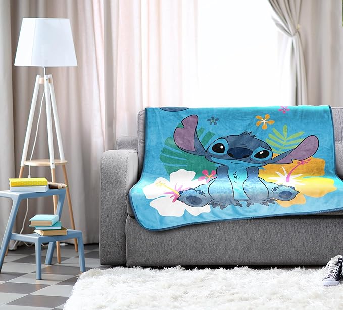 Jay Franco Kids Plush Throw Blanket – Soft & Cozy Fleece Throw for Bedroom & Couch Décor, Official Licensed Product, Blue - Stitch, 46x60 - Throw Blanket