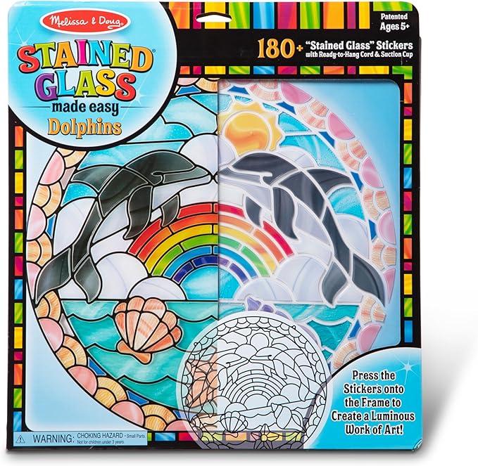 Melissa & Doug Stained Glass Made Easy Craft Kit: Dolphins - 180+ Stickers