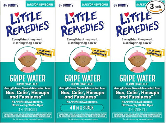 Little Remedies Gripe Water for Babies, with Chamomile, for Baby Gas Relief, No Alcohol or Artificial Dyes, 4 Fl Oz (Pack of 3)
