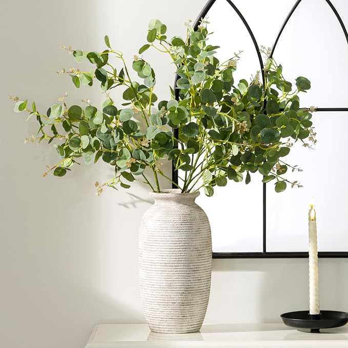 Ceramic Flower Vase, 12.5" Large Vases Home Decor Rustic Farmhouse Tall Pottery Decorative Pampas Vase for Table Living Room Entryway Mantel Bookshelf Bedroom Bathroom Kitchen - D