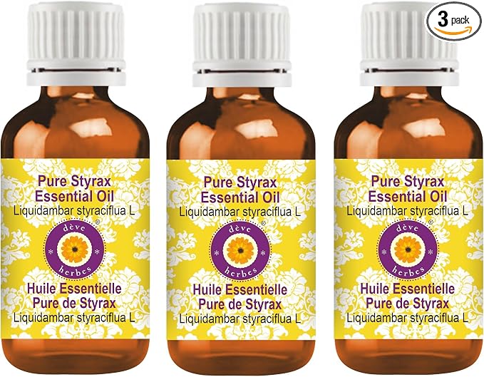 Deve Herbes Pure Styrax Essential Oil (Liquidambar styraciflua L) Steam Distilled (Pack of Three) 100ml X 3 (10 oz)