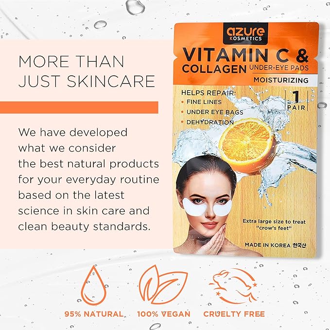 Azure Cosmetics Anti-Aging Under Eye Mask - 5 Pairs, Reduces Fine Lines, Wrinkles, Dark Circles & Puffiness, Skin Care Made in Korea, 100% Vegan, Cruelty-Free