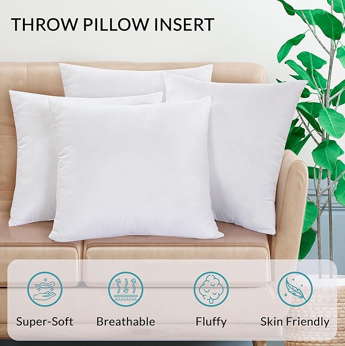 ROYALE LINENS 22 x 22 Pillow Insert - Down Alternative Throw Pillows Insert - Square Pillow Pack of 1 White - Bed & Couch Pillows - Inner Cushion for Bed, Cushion for Living Room - Shams Stuffer