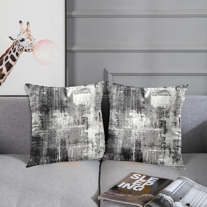 Emvency Throw Pillow Covers Set of 2, 18 x 18 Inch, Black White Modern | Abstract Modern Painting Outdoor Decorative Square Pillow Cases Couch Cushion Case for Couch Bed Sofa Living Room Home Decor