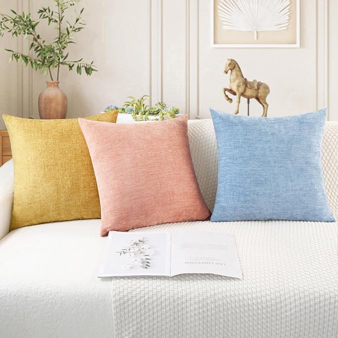 CaliTime Decorative Couch Throw Pillow Covers 16 X 16 Inches Gold | Pack of 2, Cozy Chenille Cushion Cases for Sofa Bed Living Room Farmhouse Home