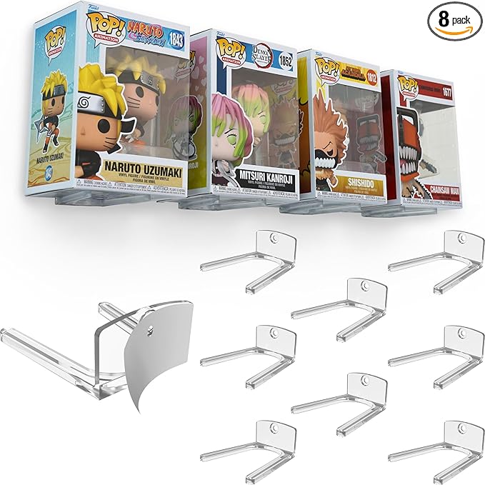 Modern JP Adhesive Display Shelf for Funko Pop Boxes (8-Pack) – Clean Mount for Funko Pop Display – Easy Adhesive Install – Box-Safe, No-Drill Setup – Clear