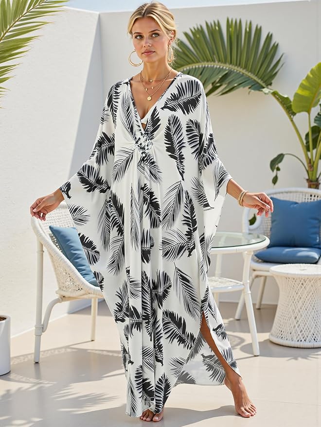Mumu Dresses for Women Plus Size, Bohemian Kaftan Beach Cover Up Long Maxi Nightgown Soft Loungewear