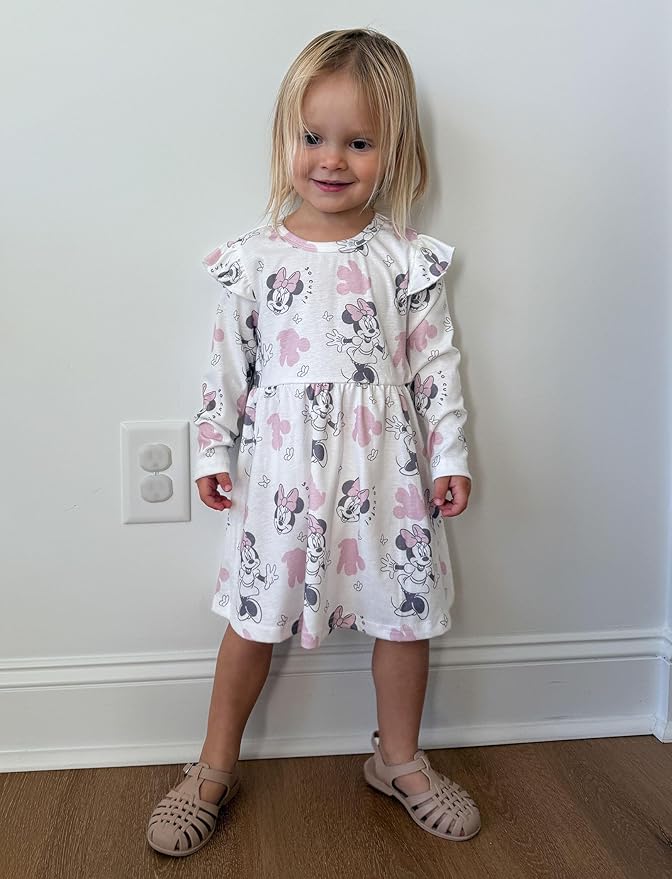 Disney Frozen Elsa Stitch Princess Minnie Mouse Toddler Girl Dresses 2 Pack Ruffle Long Sleeve Dress Set (3 Months - 6 Years)