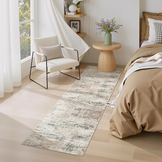 2X6 Area Rug for Hallways, Gold Abstract Washable Non-Slip Runner Rugs | Low Pile Runner Rugs, Soft Carpet for Kitchen Bathroom Bedroom Laundry, Stain Resistant Foldable Non-Shedding Distressed Rug