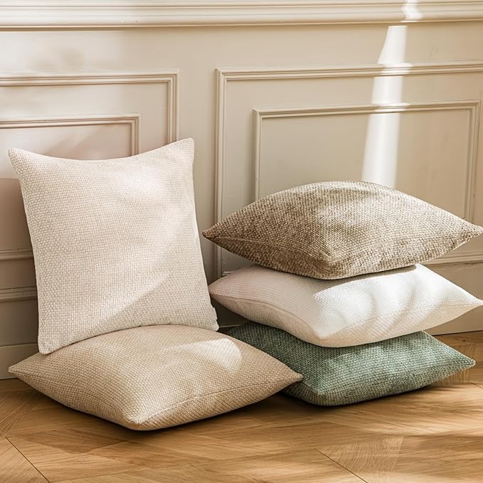 a moment Ivory Chenille Throw Pillow Covers 22x22 Inch Pack of 2 Modern Decorative Throw Pillow Covers Farmhouse Cross Covers Home Decor for Sofa Bedroom Living Room