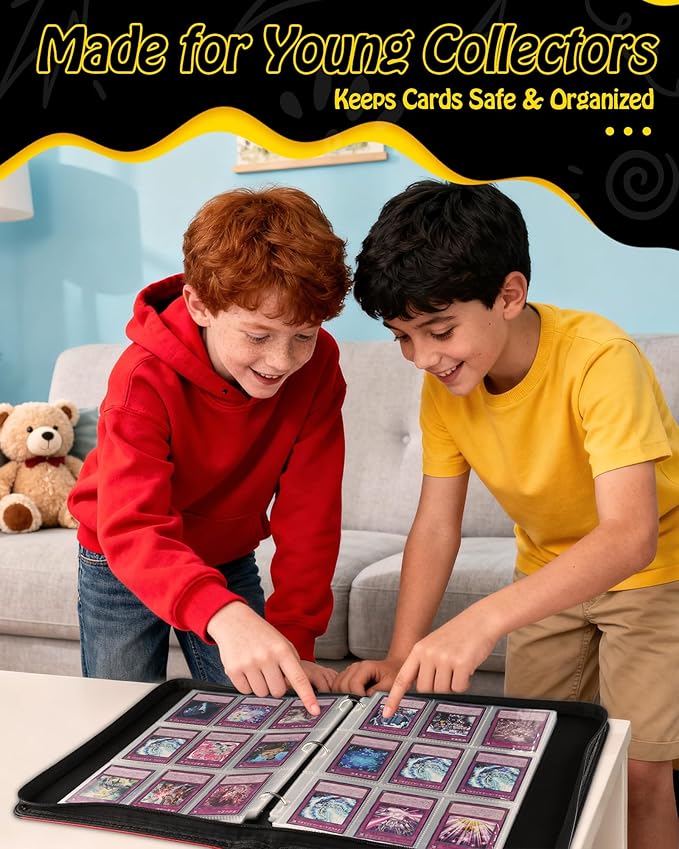 Trading Card Binder, 9-Pocket, Holds 1080 Cards, 120 Pages Side-Loading Card Album, PU Leather, Acid-Free Archival Sleeves, Durable Organizer for MTG, TCG & Sports Cards, Gift for Kids, Boys and Girls