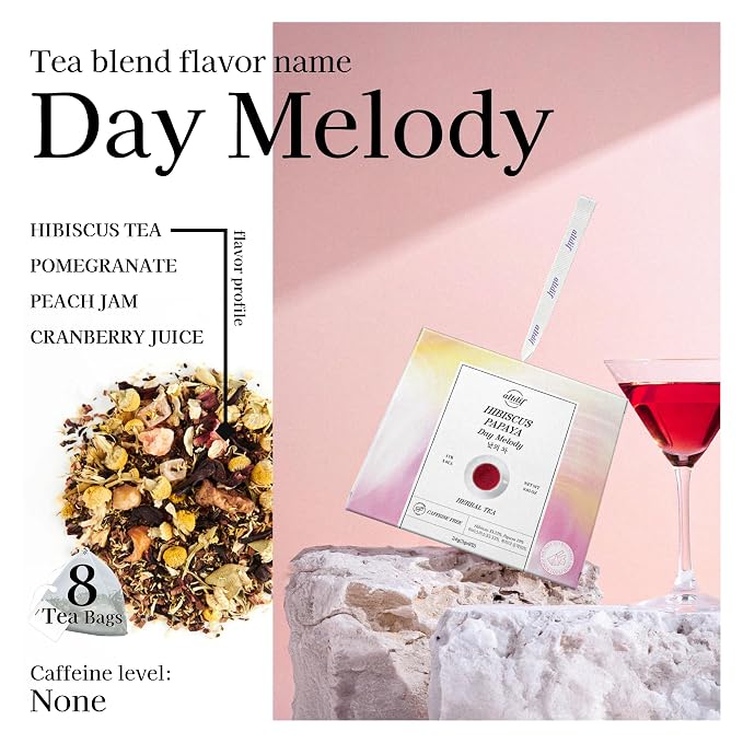 ALTDIF Hibiscus Papaya Day Melody - Herbal Tea Bag Set for Relaxation and Focus - Caffeine-Free Floral and Fruity Blend - Luxury Tea Bag Box for Women - 8 Pyramid Teabags