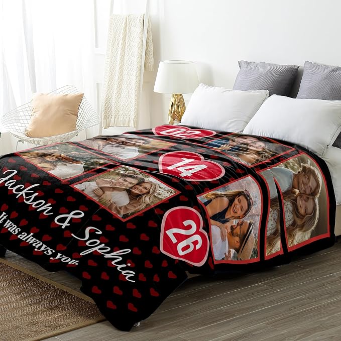 SHIPS NEXT DAY Personalized Valentines Day Birthday Gifts for Him Her Boyfriend Girlfriend Couple Wife Husband Customized Anniversary Memorial Gifts for Mom Dad Men Women Custom Blanket with Picture