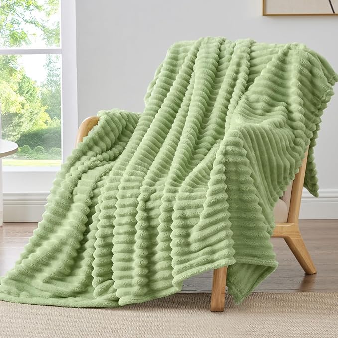 BEDELITE Striped Fleece Throw Blanket, Sage Green, 50"x60" | 300GSM Microfiber Fleece, Soft Cozy, Lightweight Warm, Double-Sided Plush, Machine Washable, Gift, Room Decor, for Couch Sofa
