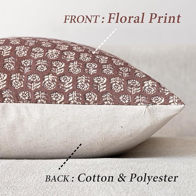 Foindtower Set of 2 Decorative Vintage Floral Print Throw Pillow Covers Neutral Modern Farmhouse Cushion Covers Boho Home Decor for Sofa Couch Chair Bedroom Living Room,24×24 Inch,Wine Red