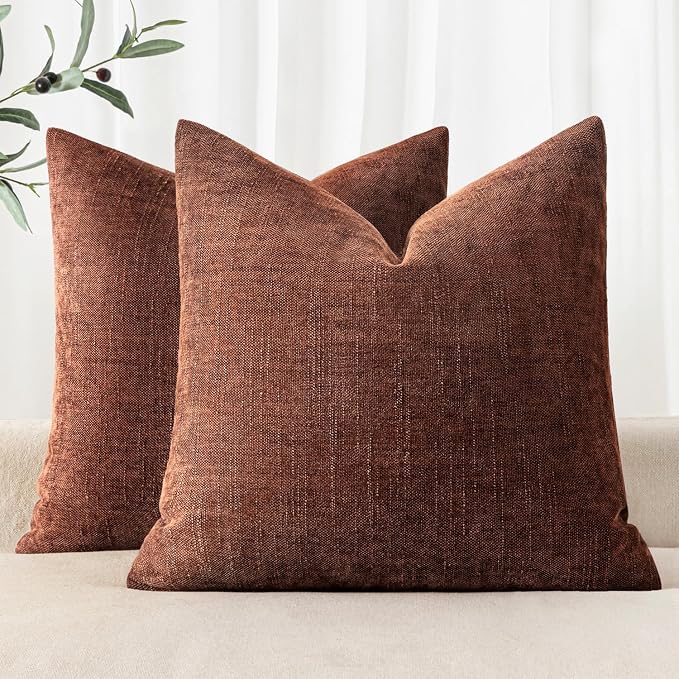 MIULEE Textured Chenille Throw Pillow Covers 20x20 Inch Red Taupe | Pack of 2 Decorative Soft Throw Pillows, Solid Textured Cushion Covers, Modern Home Decor for Couch Sofa Bedroom Living Room