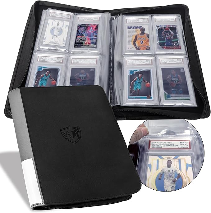 Graded Card Binder, Holds 40 PSA Slabs, 4 Pocket Slab Binder for PSA CGC CSG Slabs, Premium Ringless Zipper Card Collection Album,gray-black