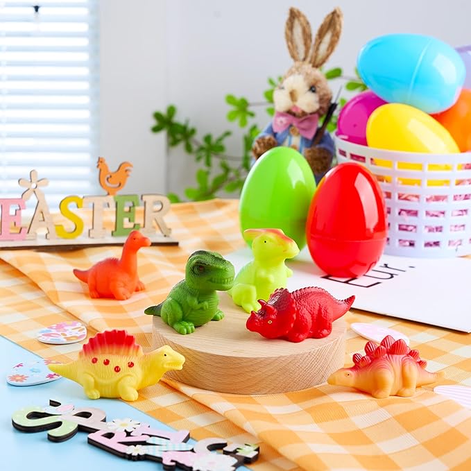 JOYIN 6 Pcs Prefilled Easter Eggs with Floating Dinosaur Light-up Bath Toys, Luminous Bathtub Toys for Kids Easter Eggs Hunt, Toddler Party Favor, Basket Stuffers Filler（Age 3+）