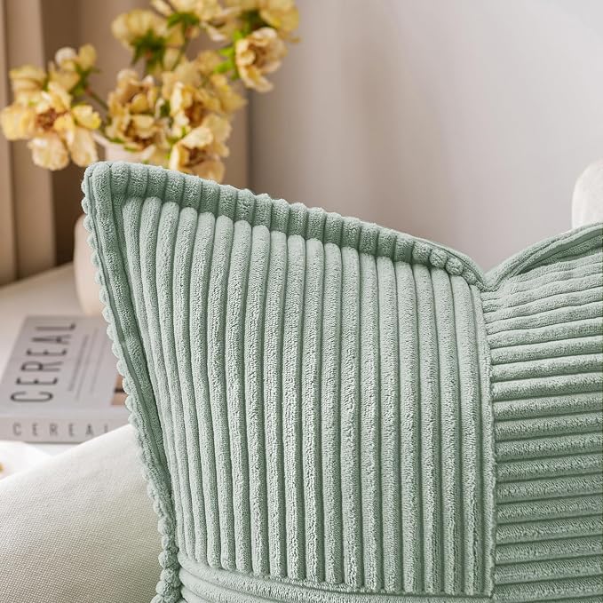 MIULEE Decorative Throw Pillow Covers for Couch 16x16 Inch Greyish Green | Boho Broadside Striped Patchwork Pillow Covers, Soft Corduroy Cushion Cases, For Sofa Bed Livingroom Home Decor