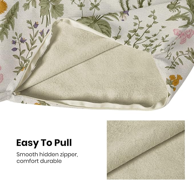 AEIOAE Spring Sage Green Wild Flower Pillow Covers 16x16 Set of 2 | Plant Throw Pillows Case,Seasonal Floral Outdoor Decorative Linen Farmhouse Decor Cushion Covers for Home Sofa Bed Couch