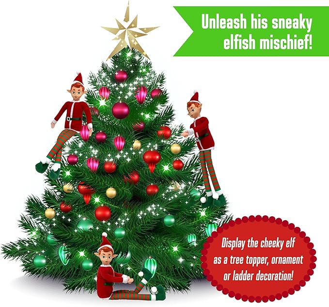 The Original Elf 12" Plush Christmas Elf Doll – Poseable Shelf Sitter with Dangling Legs – Perfect for Christmas Decorations, Toy Elf for Kids, Mini Elf Christmas Elves, and Elf Tree Topper