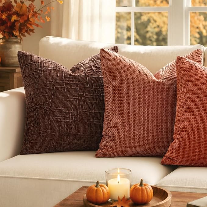 MIULEE Fall Decorative Rust Couch Throw Pillow Covers 18x18 Inch 2 Pack | Modern Boho Accent, Soft Chenille Pillow Covers, Farmhouse Cushion Cases for Home Decor Bed Sofa Living Room