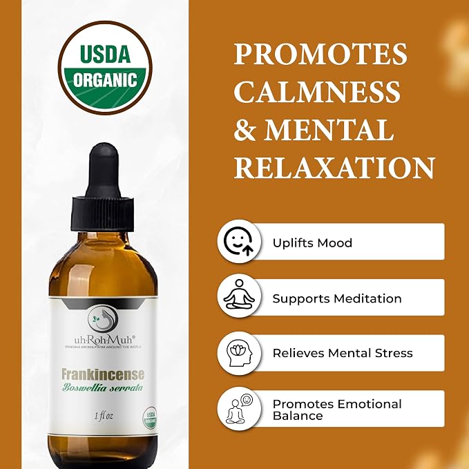 Organic Frankincense Serrata Essential Oil - Steam Distilled Boswellia Serrata Oil, Warm Woody Aroma, Base Note Essential Oil for Aromatherapy, Skincare and DIY Cosmetic Blends - 1 Fl oz