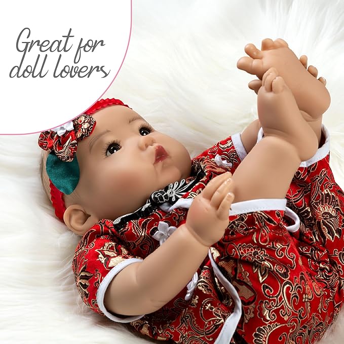 Paradise Galleries 20 Inch Asian Realistic Reborn Baby Girl Doll with Panda Outfit and Lovely Red Headband Gift Set for Kids – Baby Mei