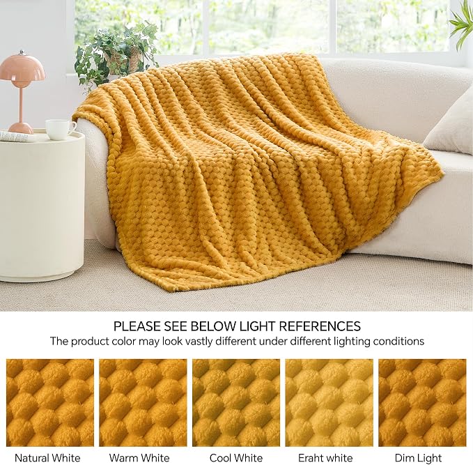 BEDELITE Mustard Yellow Throw Blanket for Couch, Soft Cozy Gifts for Women | 3D Jacquard Decorative Fleece Blanket, Super Soft Plush Throws, Cute Birthday Gift for Women, Suitable for All Seasons, 50*60