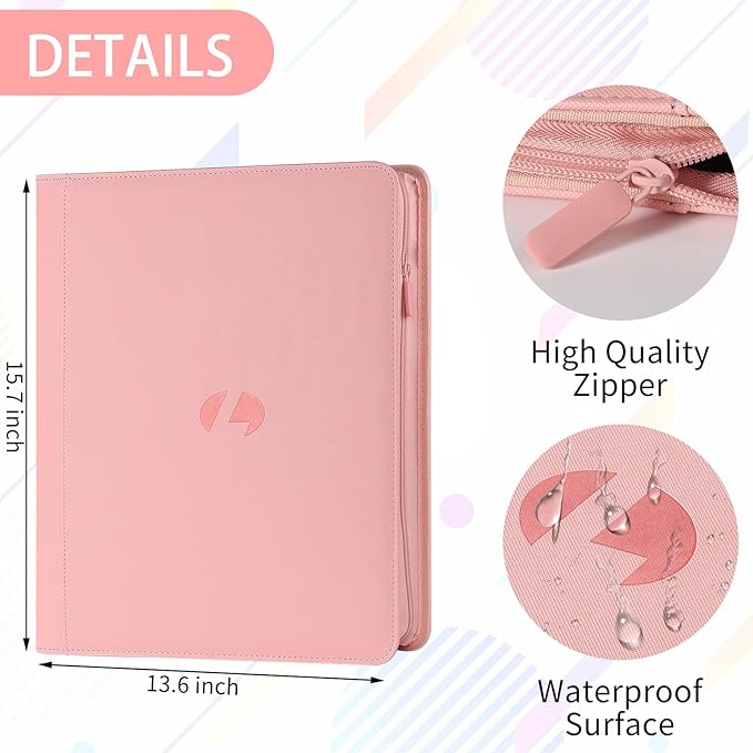 Toploader Binder,Holds 288 Toploaders,9 Pocket Double-Sided Top Loader Binders with Sleeves for 3 x 4'' Toploaders, Card Holder for Trading Cards or Sports Cards(Pink)