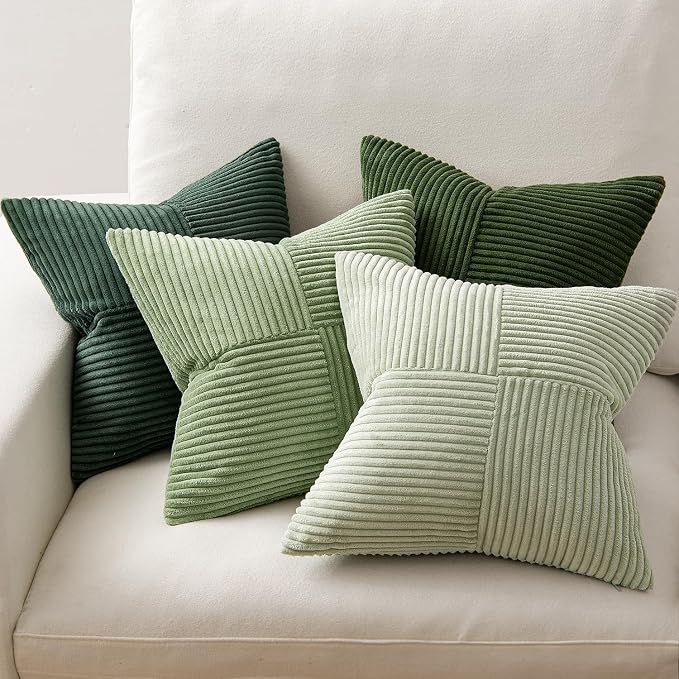MIULEE Spring Green Decorative Throw Pillow Covers 24x24 Inch Set of 4 Boho Farmhouse Cushion Covers Mordern Nordic Pillow Cases Soft Corduroy Gradient Home Decor for Couch Sofa Living Room Bed