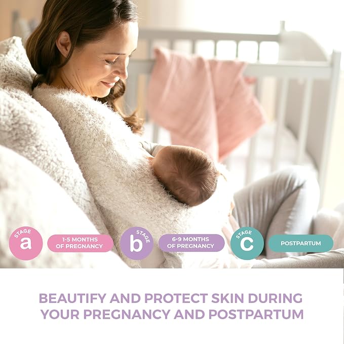 Leska Maternity Set | Belly Lotion, Stretch Mark Defense Cream, All-Over Toning Gel | All Maternity Stages Skincare System for Pregnancy & Postpartum | New Mom Gifts (Set of 3, 4oz each)