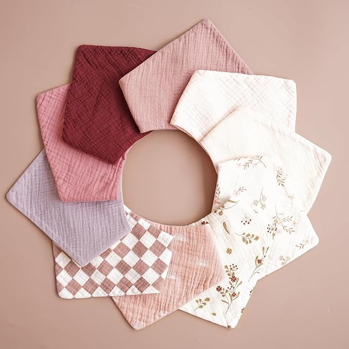 Konssy Muslin Baby Bibs 10 Pack Baby Bandana Drool Bibs 100% Cotton for Unisex Boys Girls