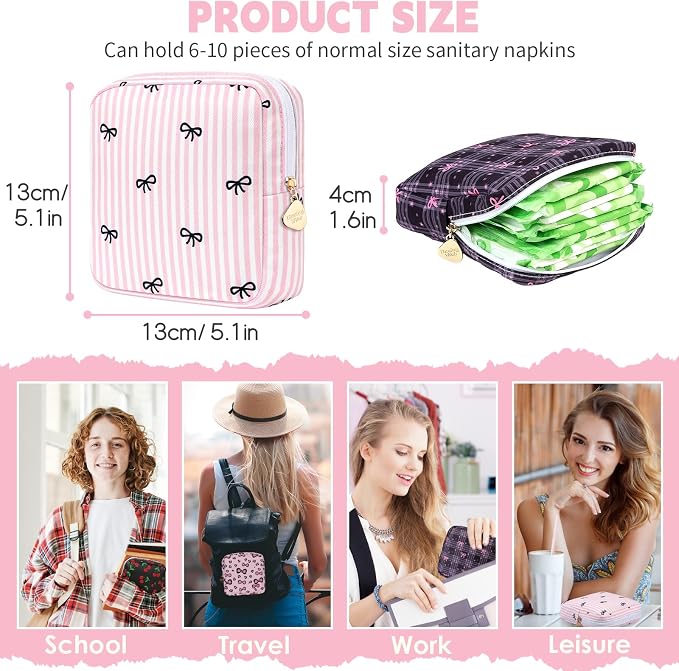 Sanitary Pad Storage Bag Portable Period Bag for Teen Pads/Sanitary Napkins/Small Tampons, Sanitary Napkin Storage Bag First Period Gifts for Teen Girls (Red Cherries)